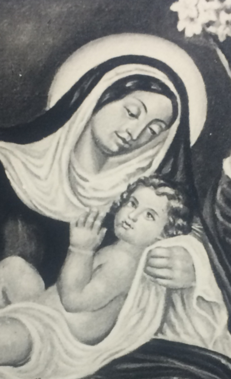 Detalle de la Litografía de la Virgen de Belén. Década de los años 50 del siglo XX